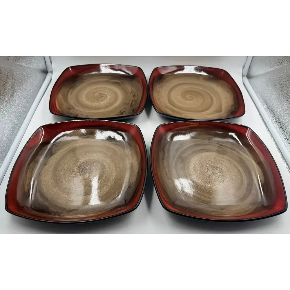 Set of 4 Beekman Home Brown Reactive Glaze Square 10